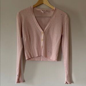 Pink Ribbed Cardigan Sweater